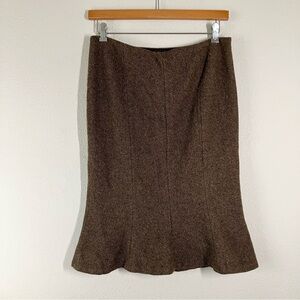 LAUREN RL Tweed Trumpet Skirt Brown Virgin Wool Old Money Heritage Academia 10